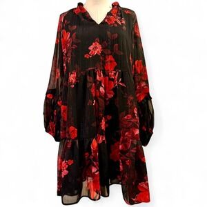 Whimsigoth Red and Black Floral Goth Dress Grunge Alt Emo